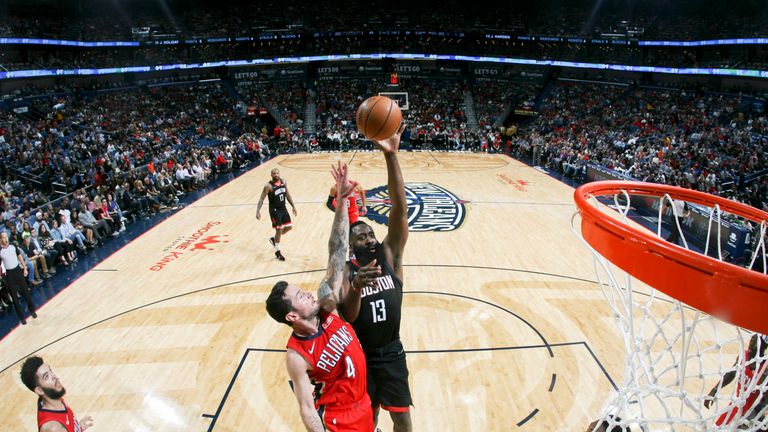 James Harden of the Houston Rockets shoots the ball against the New Orleans Pelicans