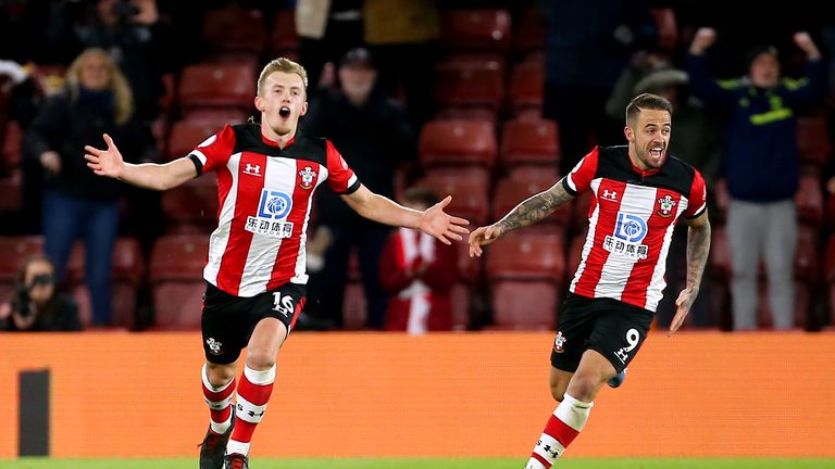 Southampton's James Ward-Prowse celebrates scoring his side's second goal against Watford