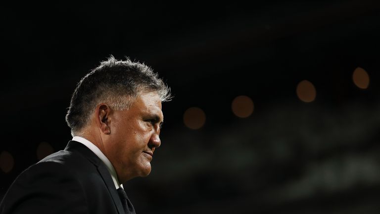 Jamie Joseph, Head Coach of Japan looks on prior to the Rugby World Cup 2019 Group A game between Japan and Scotland at International Stadium Yokohama on October 13, 2019 in Yokohama, Kanagawa, Japan. 