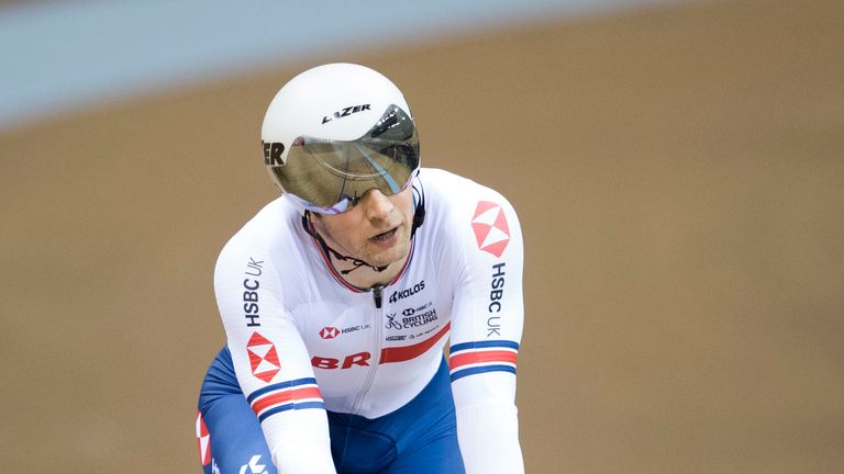 Jason Kenny competes in the men's keirin at the UCI Track World Cup in Glasgow