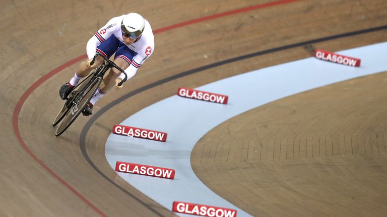 Jason Kenny in action at the UCI Track World Cup in Glasgow