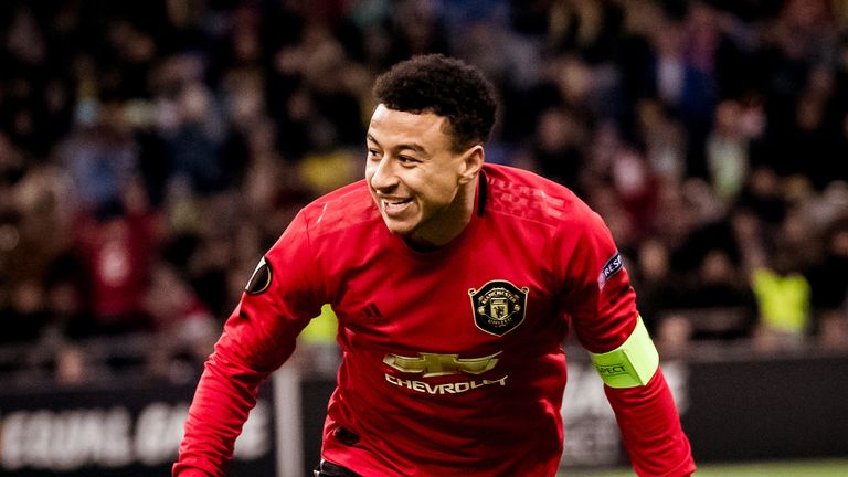 Jesse Lingard celebrates scoring against Astana