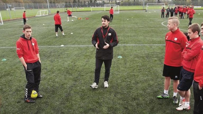 Joao Sacramento leads a coaching session at the University of South Wales