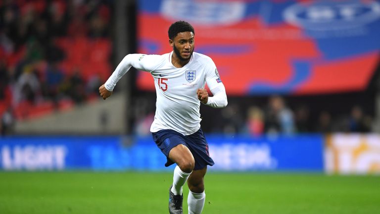 Joe Gomez in action during the UEFA Euro 2020 qualifier between England and Montenegro at Wembley Stadium