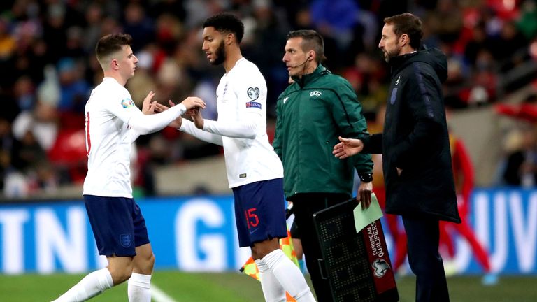 England's Mason Mount is substituted for team-mate Joe Gomez in the second-half