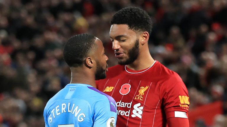 Joe Gomez and Raheem Sterling square up at Anfield