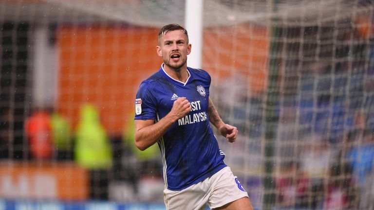 CARDIFF, WALES - NOVEMBER 02: Joe Ralls scores for Cardiff City during the Sky Bet Championship match between Cardiff City and Birmingham City at Cardiff City Stadium on November 2, 2019 in Cardiff, Wales. (Photo by Cardiff City FC/Getty Images)