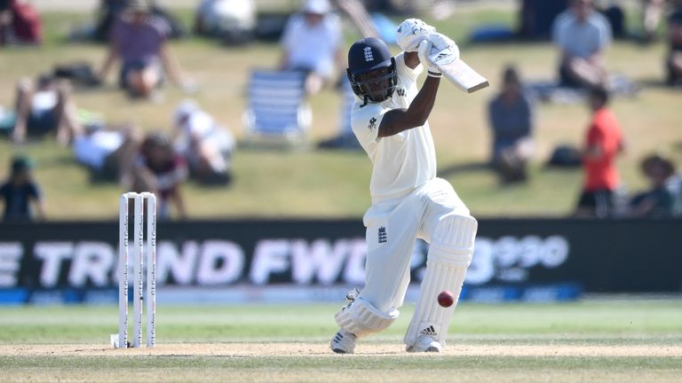 Jofra Archer bats on day five of the first Test between New Zealand and England