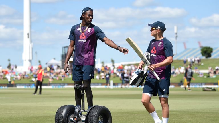 England&#39;s Jofra Archer on a Segway ahead of the first Test against New Zealand