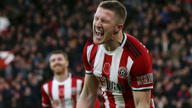 John Lundstram celebrates scoring Sheffield United's second goal vs Burnley