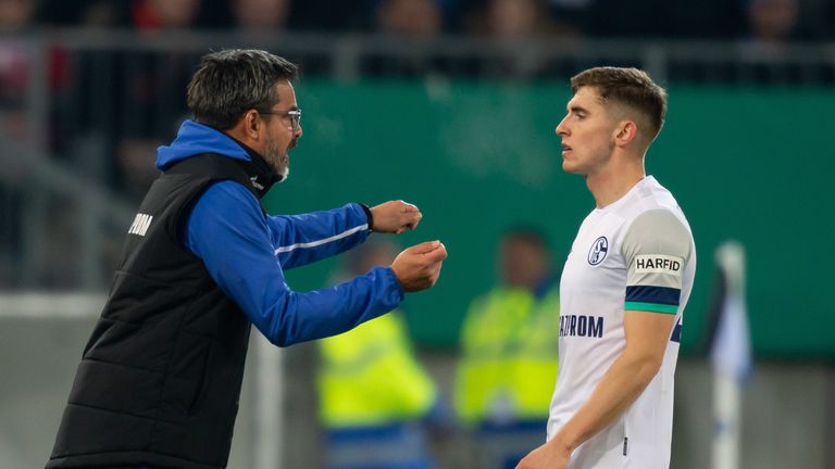 Kenny receives some instructions from Schalke head coach David Wagner