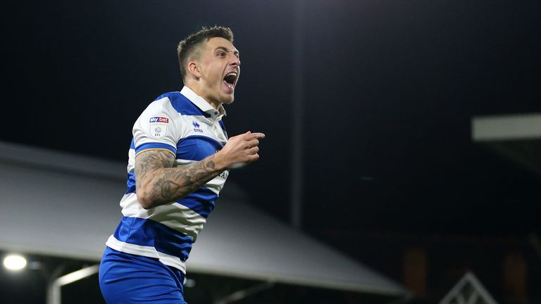 Jordan Hugill celebrates scoring for QPR against Fulham
