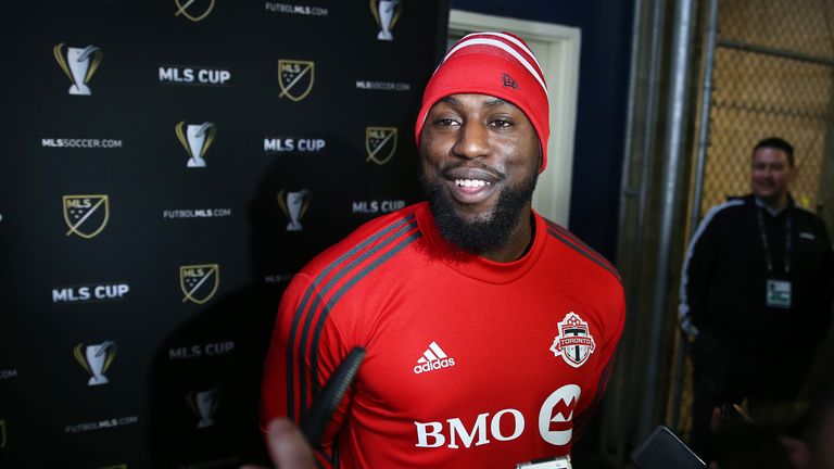 Jozy Altidore attends press during the mix zone at CenturyLink Field this week