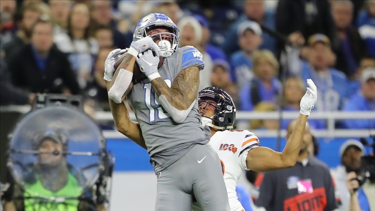 Lions receiver Golladay rises to make the catch ahead of Bears cornerback Kyle Fuller