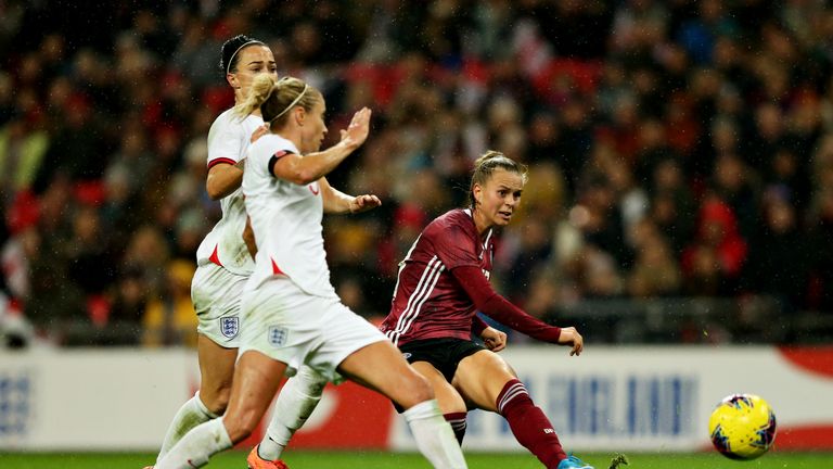 Germany's Klara Buhl scores late in the second-half to give her team a 2-1 lead