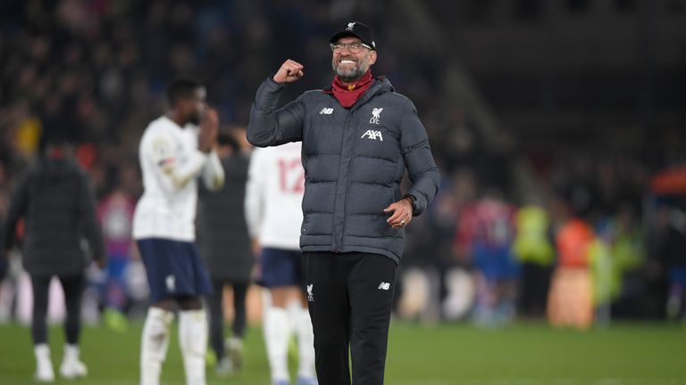 Liverpool boss Jurgen Klopp celebrates his team's win at Crystal Palace