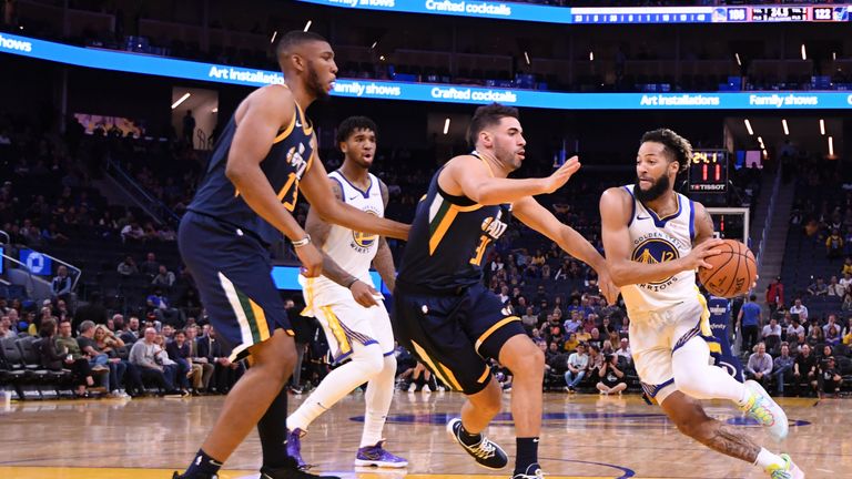 Ky Bowman of the Golden State Warriors drives to the basket against the Utah Jazz