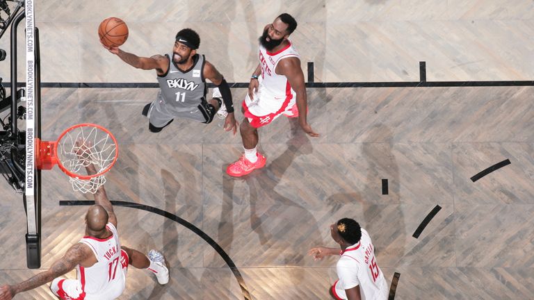 Kyrie Irving of the Brooklyn Nets shoots the ball against the Houston Rockets