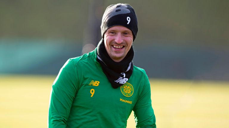 Celtic’s Leigh Griffiths during a training session at Lennoxtown training centre on November 22, 2019, in Glasgow, Scotland.