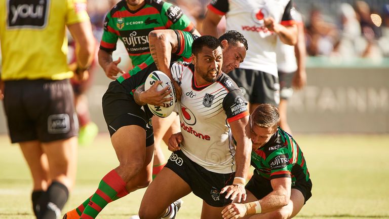 Ligi Sao of the NZ Warriors, Rabbitohs v Vodafone Warriors, NRL rugby league premiership. Optus Stadium, Perth, Western Australia. 10 March 2018. Copyright Image: Daniel Carson / www.photosport.nz