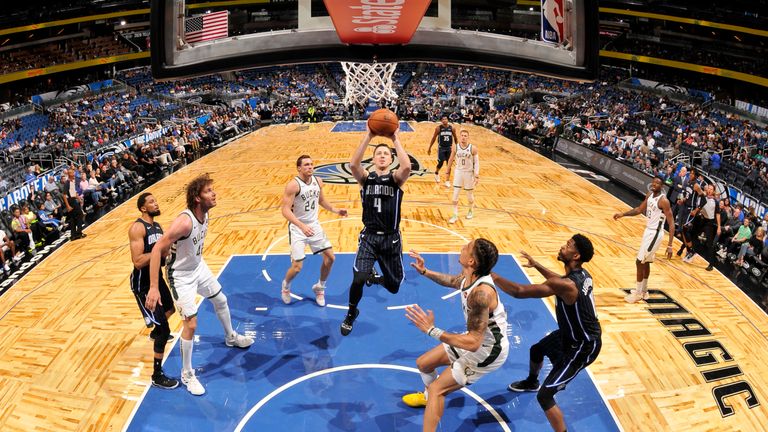 Josh Magette of the Orlando Magic goes up for a layup against the Milwaukee Bucks