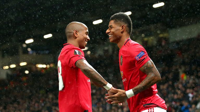 Marcus Rashford celebrates a goal for Man Utd