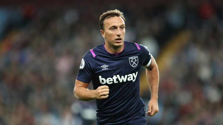 Mark Noble in action for West Ham against Aston Villa