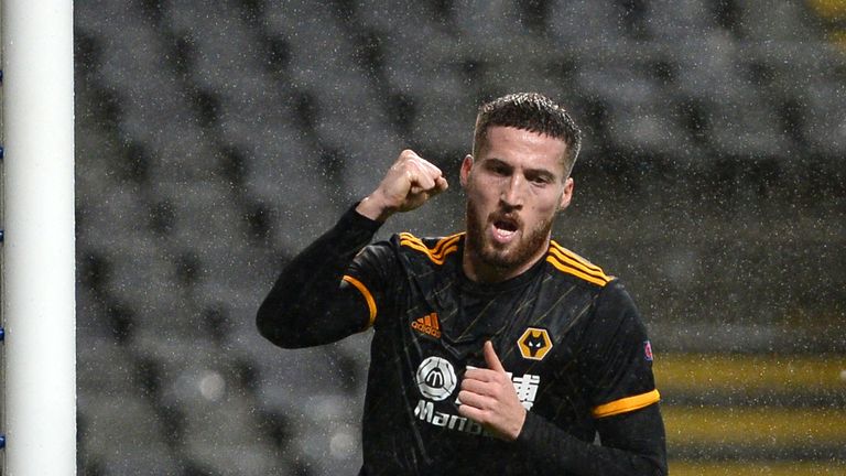 Matt Doherty celebrates after scoring Wolves' second goal against Braga