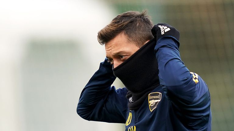 Arsenal's Mesut Ozil during a training session at London Colney