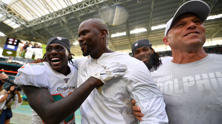 Brian Flores and the Miami Dolphins finally had something to celebrate