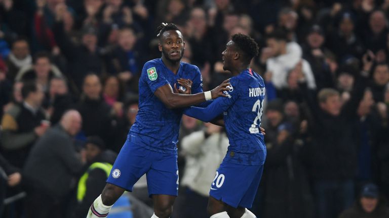 Michi Batshuayi (L) scored in the second half during Chelsea's 2-1 Carabao Cup defeat to Manchester United on Wednesday