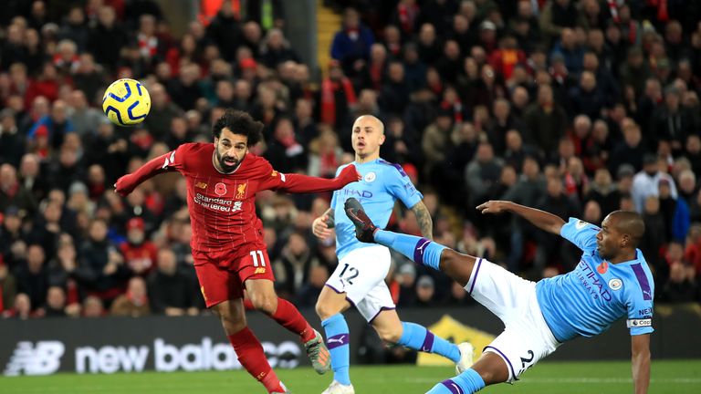 Mohamed Salah scores Liverpool's second goal against Man City