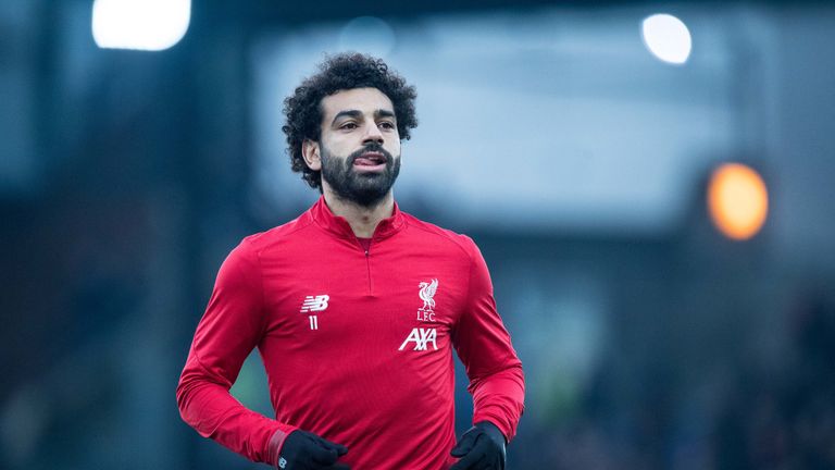 Mohamed Salah warms up during the Premier League match between Crystal Palace and Liverpool at Selhurst Park