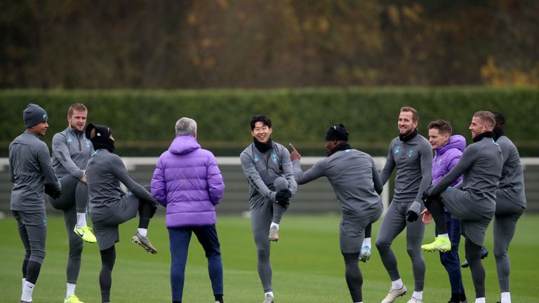 Mourinho took training ahead of his first Champions League game in charge of Tottenham