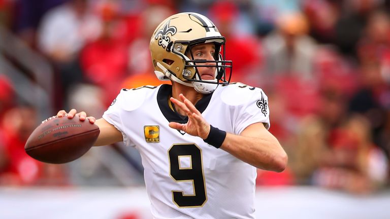 TAMPA, FL - NOVEMBER 17: Drew Brees #9 of the New Orleans Saints drops back to pass during the game against the Tampa Bay Buccaneers on November 17, 2019 at Raymond James Stadium in Tampa, Florida. (Photo by Will Vragovic/Getty Images)  *** Local Caption *** Drew Brees