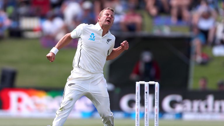 New Zealand's Neil Wagner celebrates after taking the wicket of England's captain Joe Root during the first day of the first cricket Test between England and New Zealand at Bay Oval in Mount Maunganui on November 21, 2019