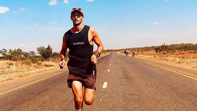 Nick running marathon 188 in Malawi