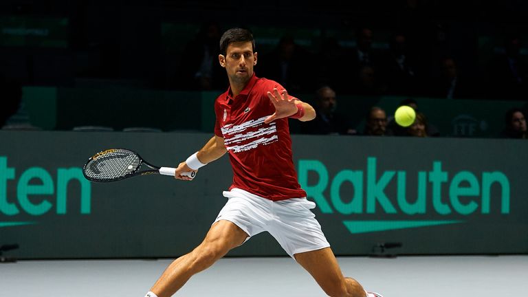 Novak Djokovic playing for Serbia in the Davis Cup Finals in Madrid