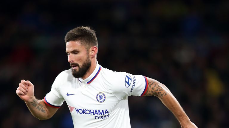 Olivier Giroud of Chelsea during the Premier League match between Burnley FC and Chelsea FC at Turf Moor on October 26, 2019 in Burnley, United Kingdom
