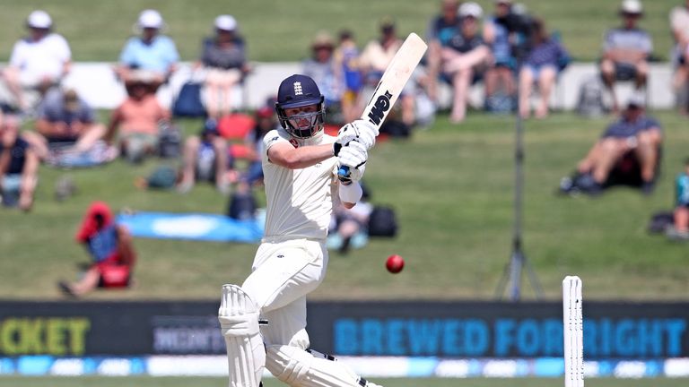 England's Ollie Pope pulls for four on day two of the first Test against New Zealand