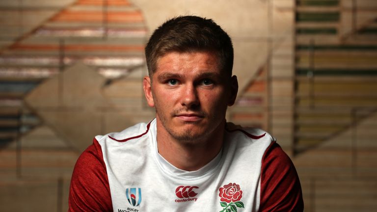 Owen Farrell poses for a portrait following a press conference in Tokyo on October 31, 2019