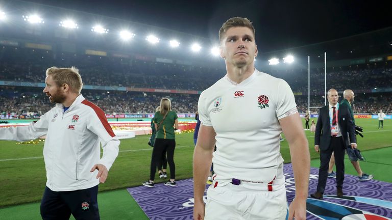 YOKOHAMA, JAPAN - NOVEMBER 02: Owen Farrell of England walks towards the changing rooms after defeat in the Rugby World Cup 2019 Final between England and South Africa at International Stadium Yokohama on November 02, 2019 in Yokohama, Kanagawa, Japan. (Photo by David Rogers/Getty Images)