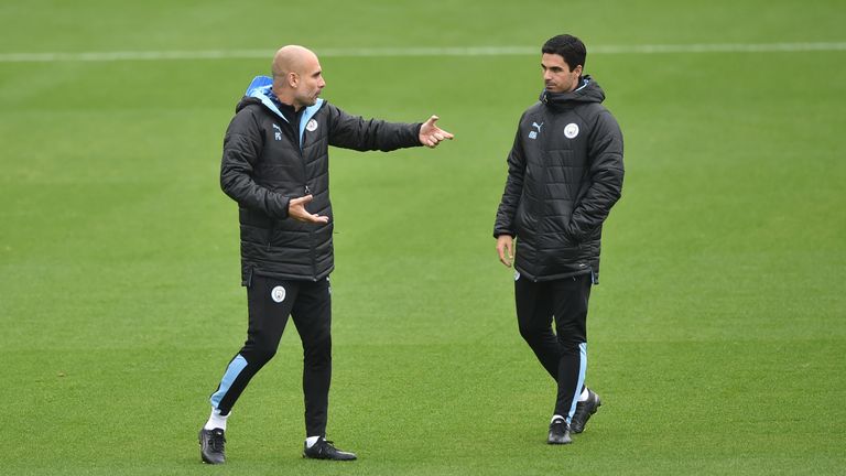 Pep GUardiola with Mikel Arteta