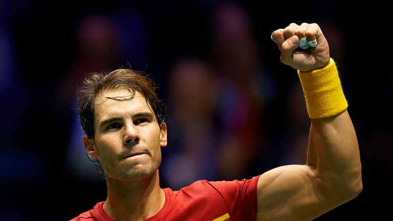 Rafael Nadal playing for Spain in the Davis Cup Finals in Madrid