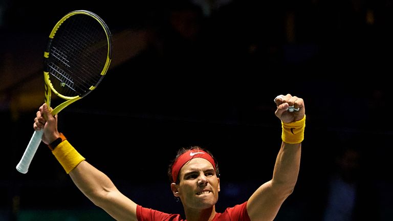 Rafael Nadal in Davis Cup Finals action for Spain in Madrid