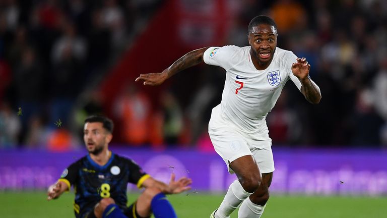 England's Raheem Sterling in action against Kosovo at St. Mary's Stadium