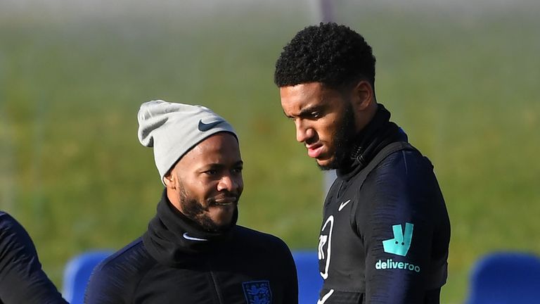Raheem Sterling and Joe Gomez train together with England at St George's Park