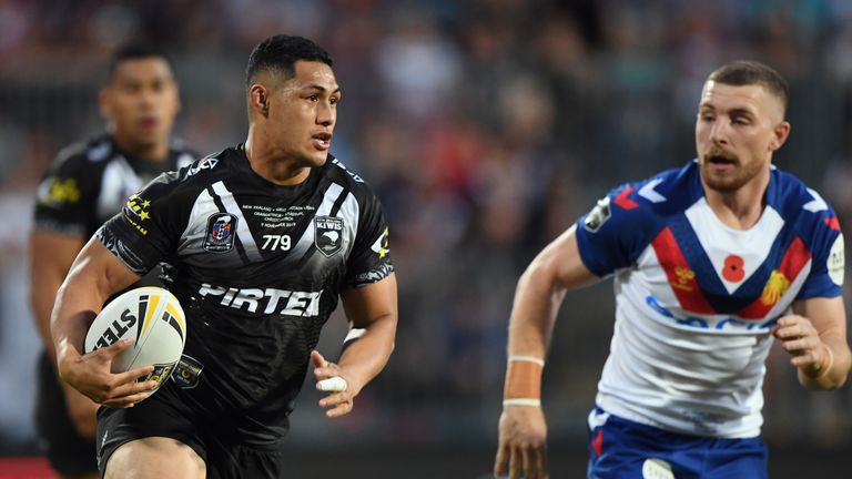 Roger Tuivasa-Sheck charges forward for the kiwis