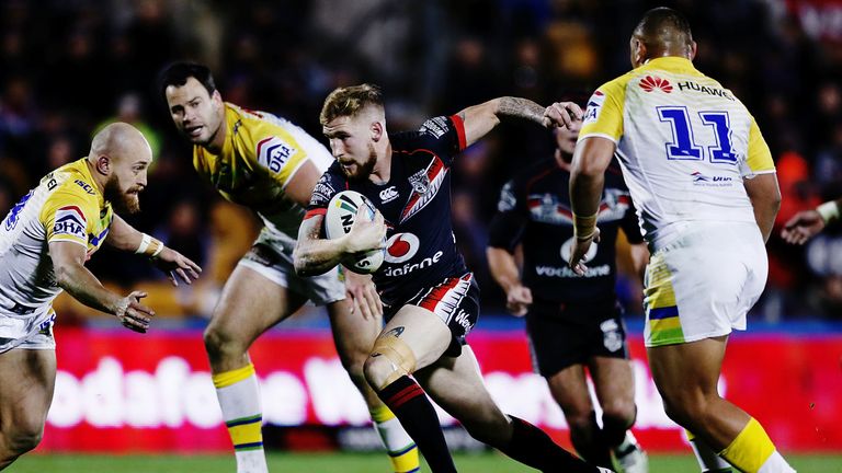 during the round 16 NRL match between the New Zealand Warriors and the Canberra Raiders at Mt Smart Stadium on June 27, 2015 in Auckland, New Zealand.