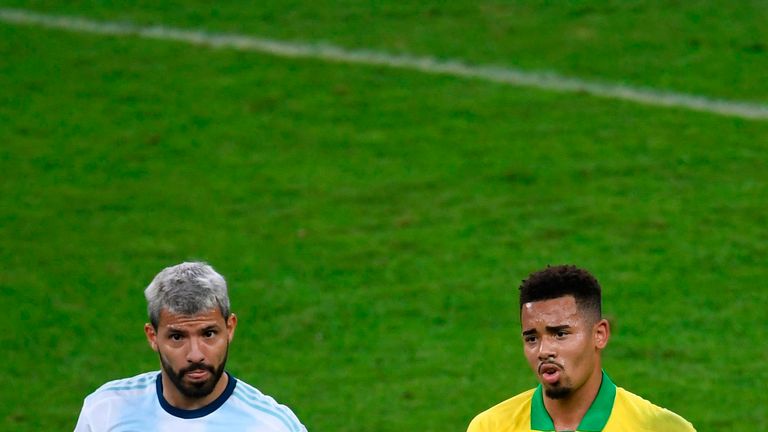 Argentina's Sergio Aguero and Brazil's Gabriel Jesus